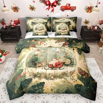Homewish Cartoon Santa Claus Deer 7-Piece Twin Bedding Sets for Kids Children Teens,Merry Christmas Bedding Comforter Set,Xmas Festival Breathable Sheet Sets,Microfiber Bedroom Decor,Reversible