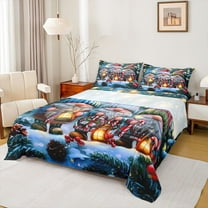 Homewish Cartoon Santa Claus Twin Sheet Sets for Child, Winter Christmas Twin Fitted Sheet, Kawaii Gnome Flat Sheet, Microfiber Bedroom Decor, 3 Pieces