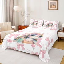 Homewish Cartoon Sea Turtle Bed Sheets for Teens, Cute Flower Floral King Sheets, Pink Bowknot Ribbon Sheet Set, Luxury Bedroom Decor, 4 Pieces