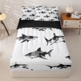 thumbnail image 1 of Homewish Cartoon Sealife Kids Zipper Full Size Comforter Sets with Fitted Sheet and 2 Pillowcases, Ocean Shark Zipper Bedding Set, Black Reversible, 4-Piece, 1 of 6