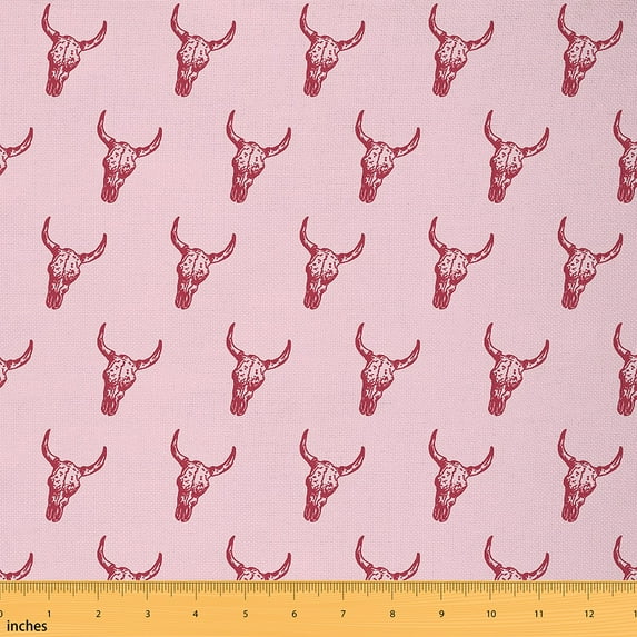 Homewish Cartoon Sheep Skeleton Fabric by the Yard 1 Yard, Pink Bohemian Room Decor Fabric by the Yard, Tribal Western Theme Sewing Fabric, Lightweight Room Decor
