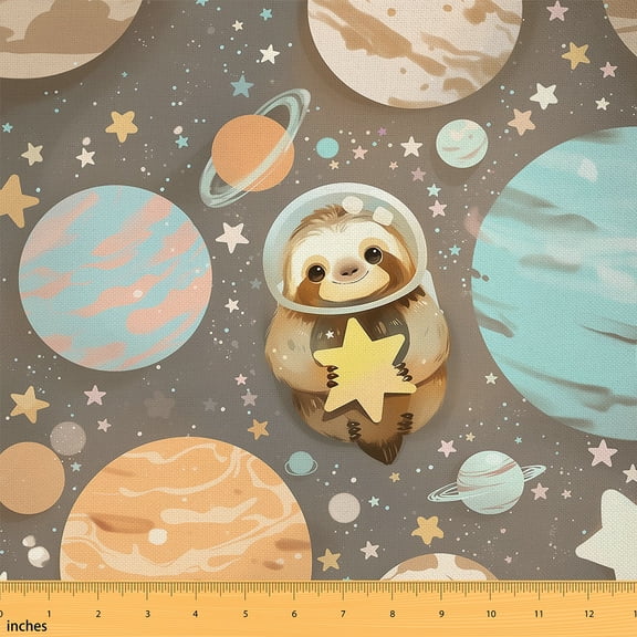Homewish Cartoon Sloth Fabric by the Yard 1 Yard,Galaxy Planet Stars Home Decor Fabric by the Yard,Cute Astronaut Sewing Fabric For Kids,Breathable Home Decor