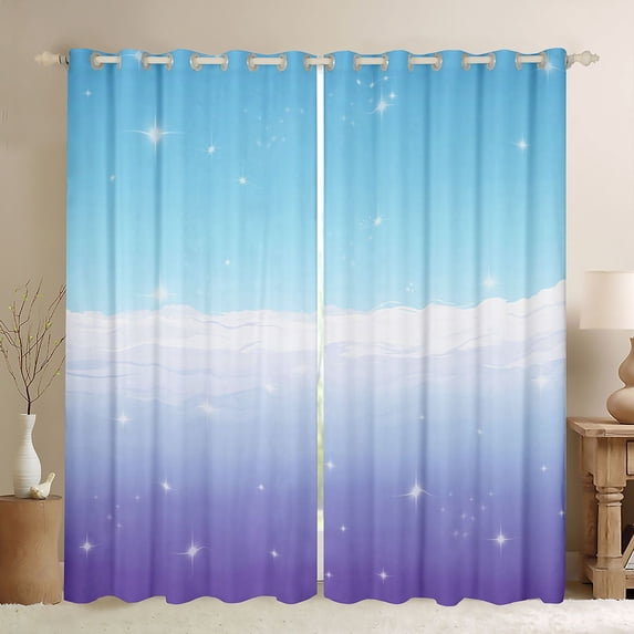 Homewish Cartoon Starry Night Black Out Curtains,Purple White Blue Curtains Pack of 2 (42x63 Each),Modern Aesthetic Art Bedroom Curtains Forgirl,Luxury Bedroom Decor