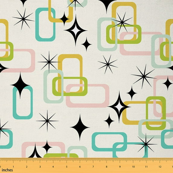 Homewish Cartoon Stars Print 01, Chic Square Abstract Room Decor Fabric by the Yard, Retro Rectangle Sewing Fabric, Breathable Home Decor