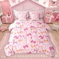 thumbnail image 1 of Homewish Cartoon Stripes Bow-tie Bedding Comforter Set 7 Pieces for Child, Cherry Blossoms Flower Full Bedding Set, Kawaii Monogrammed Reversible Fitted Sheet Flat Sheet, Luxury Bedroom Decor, 1 of 8