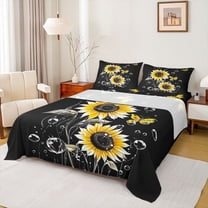 Homewish Cartoon Sunflower Teen Twin Sheet Sets, Dreamy Butterfly Animal Twin Fitted Sheet, Rustic Plant Botanical Flat Sheet, Super Cozy Room Decor, 3 Pieces