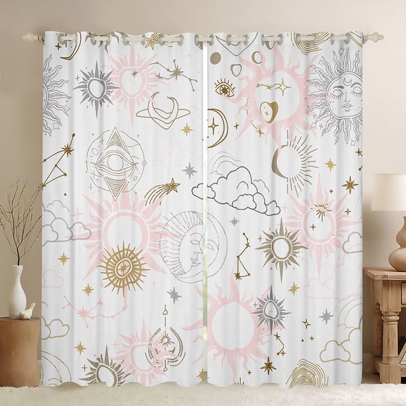 Homewish Cartoon Tribal Moon Blackout Curtains Set of 2 (52x84 Each) for Teens, Constellation Stars Sun Window Curtains, Hippie Bohemian Style Curtains and Drapes, Curtains and Drapes Decor