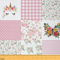 Homewish Cartoon Unicorn Butterflies Fabric by the Yard 1 Yard,Colorful Flower Floral Home Decor Fabric by the Yard,Geometric Plaid Grid Sewing Fabric For Girls Kids,Super Cozy Room Decor