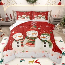 Homewish Cartoon Winter Snowman Queen Comforter Set for Kids, Christmas Snowflake Bedding Sets, Happy New Year Reversible Bedding Comforter Set, Ultra Soft Bedroom Decor, 3-Piece
