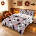 thumbnail image 1 of Homewish Cartoon Witch Cat Duvet Cover Queen for Girls, Halloween Spooky Animal Queen Bedding, Light Gray, Pumpkin Bat Reversible 3 Pieces, 1 Duvet Cover and 2 Pillowcases, 1 of 7