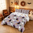 thumbnail image 1 of Homewish Cartoon Witch Cat Full Size Comforter Sets for Girls, Halloween Spooky Animal Bedding Comforter Set, Light Gray, Pumpkin Bat Reversible, 3 Pieces 1 Comforter and 2 Pillowcases, 1 of 6