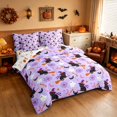 thumbnail image 1 of Homewish Cartoon Witch Cat Queen Bedding for Girls, Halloween Spooky Animal Bedding Comforter Set Queen, Soft Purple, Pumpkin Bat Reversible 7pcs, 1 of 7