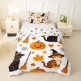 thumbnail image 1 of Homewish Cartoon Witch Cat Twin Duvet Cover for Kids, Orange Halloween Pumpkin Maple Leaf Twin Bedding, Halloween Reversible, 2-Piece, 1 Duvet Cover and 1 Pillowcase, 1 of 6