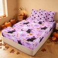 thumbnail image 1 of Homewish Cartoon Witch Cat Zipper Full Size Comforter Sets with Fitted Sheet and 2 Pillowcases for Girls, Halloween Spooky Animal Zipper Bedding Set, Light Lavender, Pumpkin Bat Reversible, 1 of 7