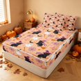 thumbnail image 1 of Homewish Cartoon Witch Cat Zipper Full Size Comforter Sets with Fitted Sheet and 2 Pillowcases for Girls, Halloween Spooky Animal Zipper Bedding Set, Peach Orange, Pumpkin Bat Reversible, 1 of 7