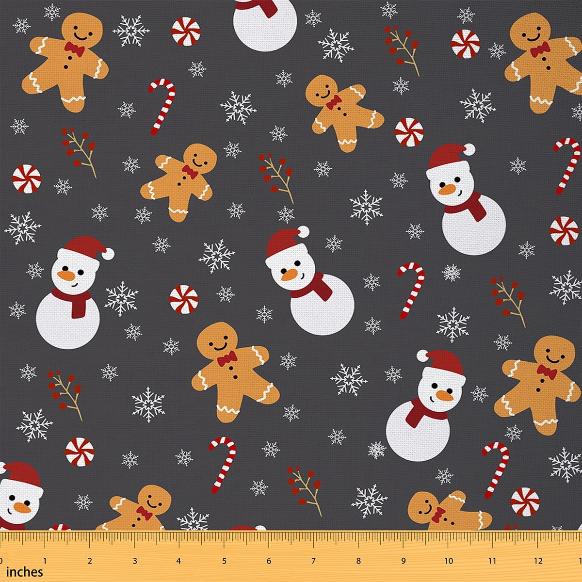 Homewish Cartoon Xmas Snowman Fabric by the Yard 3 Yard,Christmas Gingerbread Man Sewing Fabric,Gray Brown White Room Decor Fabric by the Yard For Boys Girls,Microfiber Bedroom Decor