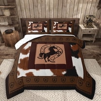 Homewish Cattle Hide Bedding Comforter Set,Rustic Horseshoe Twin Comforter Sets,Western Cowboy Bedding Set For Teens,Super Cozy Room Decor Reversible,2 Pieces