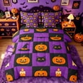 thumbnail image 1 of Homewish Checker Halloween Pumpkin Queen Bedding, Purple Bat Cat Ghost Witch Bedding Comforter Set Queen, Black Reversible, 7pcs, 1 of 7