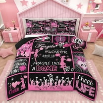 Homewish Cheer Life Bedding Comforter Set,Gymnastics Dancing Lovers Twin Comforter Sets,Pink Glitter Print Bedding Set For Girls Boys,Microfiber Bedroom Decor Reversible,2pcs
