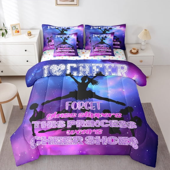 Homewish Cheer Team 7-Piece Twin Bedding Sets For Teens,Girly Dreamy Dance Bedding Comforter Set,Sport Gymnastics Breathable Sheet Sets,Luxury Bedroom Decor,Reversible