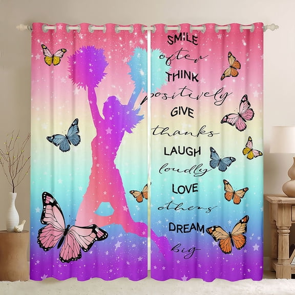 Homewish Cheer Team Cheerleading Curtains Pack of 2 (42x84 Each) for Kids Children Girls,Flying Butterflies Curtains Blackout,Abstract Gradient Ombre Bedroom Curtains,Super Cozy Room Decor