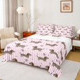 thumbnail image 1 of Homewish Cheetah Dachshund Pattern Queen Sheets,Pink White Stripes Queen Sheet Sets,Lovely Bow Decor,4-Piece,1 Flat Sheet, 1 Fitted Sheet and 2 Pillowcases, 1 of 6