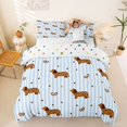 thumbnail image 1 of Homewish Cheetah Dachshund Printed Duvet Cover Queen,Blue White Striped Queen Bedding,Lovely Bow Decor,Polkadot Reversible,3-Piece,1 Duvet Cover and 2 Pillowcases, 1 of 6