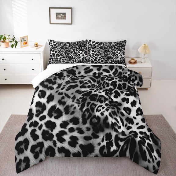Homewish Cheetah Leopard Print 3 Pieces Queen Comforter Set for Female Men,Black White Ultra Soft Bedding Sets,Jungle Animal Bedding Comforter Set,Ultra Soft Home Decor
