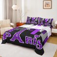 thumbnail image 1 of Homewish Cheetah Leopard Print Bed Sheets for Girl, Black Purple Eiffel Tower King Sheets, Stripes Abstract Sheet Set, Microfiber Bedroom Decor, 4-Piece, 1 of 7