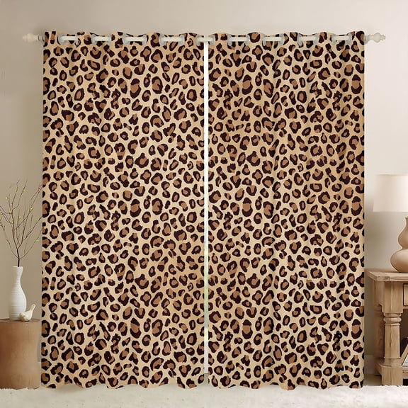 Homewish Cheetah Leopard Print Black Out Curtains, Brown Stripes Lines Curtains Pack of 2 (42x63 Each), Modern Fashion Style Bedroom Curtains, Curtains and Drapes Room Decor