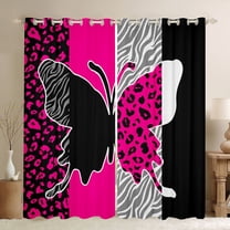 Homewish Cheetah Leopard Print Black Out Curtains for Girl, Black Pink Butterfly Animal Curtains Pack of 2 (42x63 Each), Stripes Abstract Bedroom Curtains, Living Room Curtains Decor