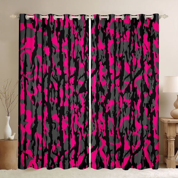 Homewish Cheetah Leopard Print Black Out Curtains, Rustic Farmhouse Curtains Pack of 2 (42x63 Each), Fashion Pink Grey Stripes Bedroom Curtains, Curtains and Drapes Decor