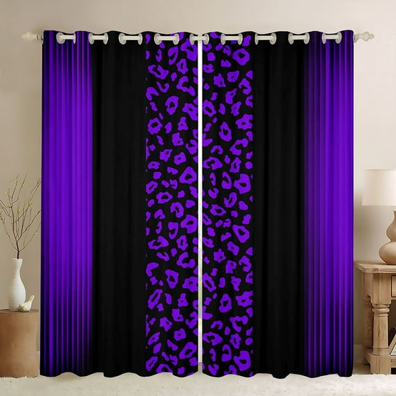 Homewish Cheetah Leopard Print Curtains Pack of 2 (42x84 Each), Chic Cartoon Polkadot Curtains Blackout, Black Purple Stripes Ombre Bedroom Curtains, Window Curtains Bedroom Decor