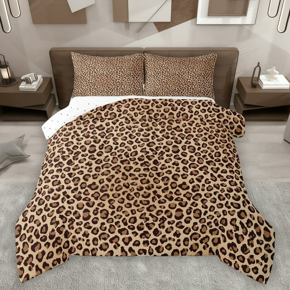 Homewish Cheetah Leopard Print Queen Comforter Set, Brown Stripes Lines Bedding Sets, Modern Fashion Style Reversible Bedding Comforter Set, Super Cozy Room Decor, 3-Piece