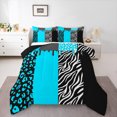 thumbnail image 1 of Homewish Cheetah Leopard Print Queen Comforter Set for Girl, Black Cyan Zebra Animal Bedding Sets, Stripes Abstract Reversible Bedding Comforter Set, Microfiber Bedroom Decor, 3-Piece, 1 of 8