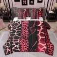 thumbnail image 1 of Homewish Cheetah Leopard Print Twin Bedding Sets 7-Piece, Black Pink Stripes Abstract Bedding Comforter Set, Modern Fashion Art Reversible Sheet Sets, Breathable Home Decor, 1 of 7