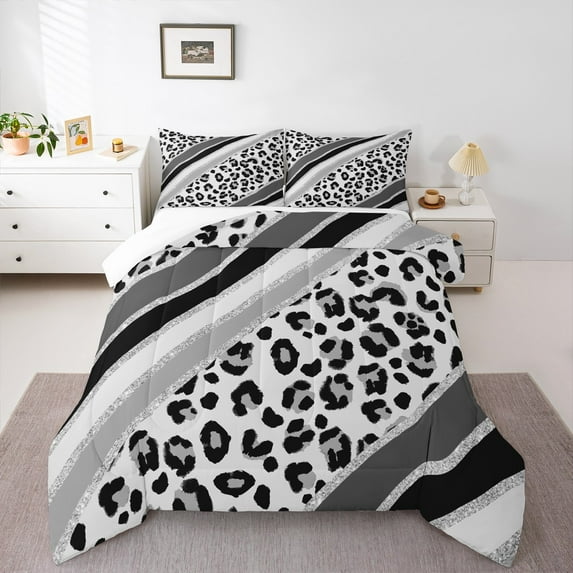 Homewish Cheetah Print 2pcs Bedding Comforter Set for Boys Girls,Animal Print Twin Comforter Sets,Bling Glitter Stripes Breathable Bedding Set,Super Cozy Room Decor