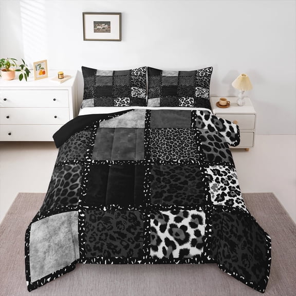 Homewish Cheetah Print 3 Pieces Queen Comforter Set for Boys Girls,Animal Print Ultra Soft Bedding Sets,Geometric Plaid Bedding Comforter Set,Super Cozy Room Decor,Reversible