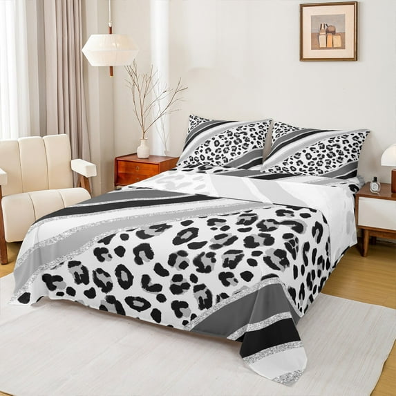 Homewish Cheetah Print 3pcs Twin Sheet Sets for Boys Girls,Animal Print Twin Fitted Sheet,Bling Glitter Stripes Breathable Flat Sheet,Super Cozy Room Decor