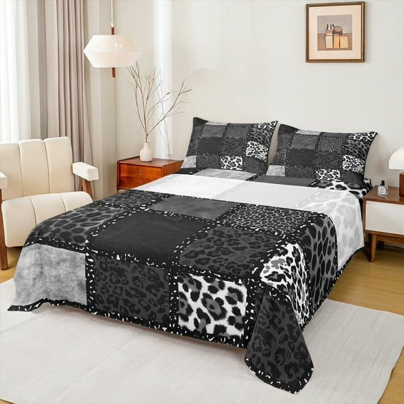 Homewish Cheetah Print 3pcs Twin Sheet Sets for Boys Girls,Animal Print Twin Fitted Sheet,Geometric Plaid Breathable Flat Sheet,Super Cozy Room Decor