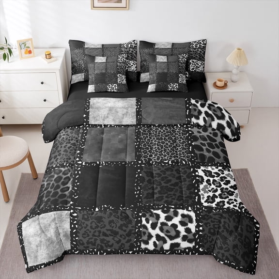 Homewish Cheetah Print 7-Piece Bedding Comforter Set for Boys Girls,Animal Print King Bedding Sets,Geometric Plaid Ultra Soft Bed Sheets,Super Cozy Room Decor,Reversible