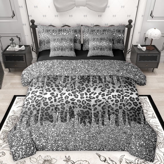 Homewish Cheetah Print 7-Piece Full Comforter Set for Adults, Glitter Gradient Design