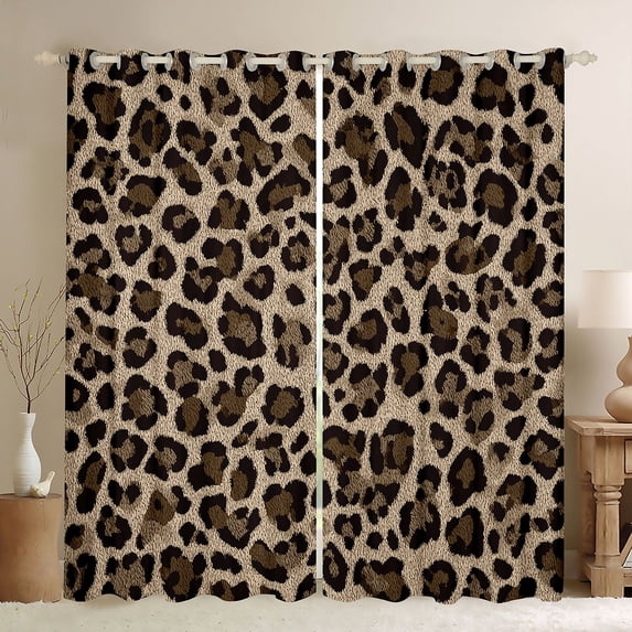 Homewish Cheetah Print Black Out Curtains for Female Men Adults,Jungle Animal Leopard Curtains Pack of 2 (42x63 Each),Woodland Wildlife Bedroom Curtains,Ultra Soft Home Decor