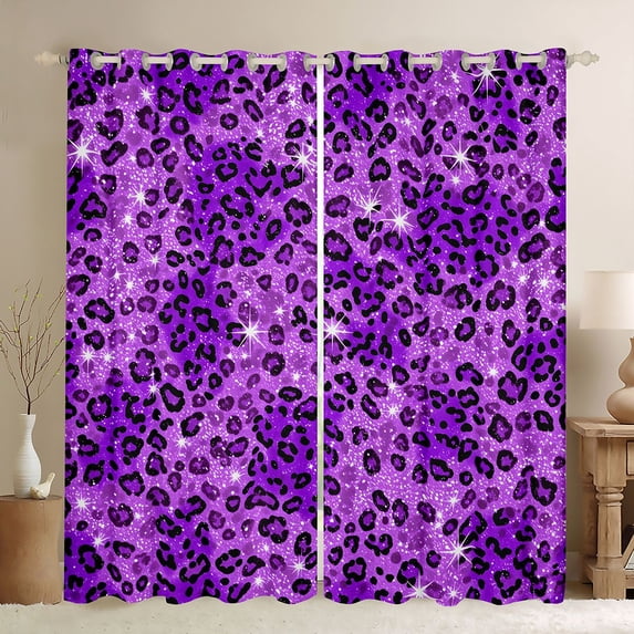 Homewish Cheetah Print Blackout Curtains, Purple Leopard Print Curtains Pack of 2 (42x84 Each)