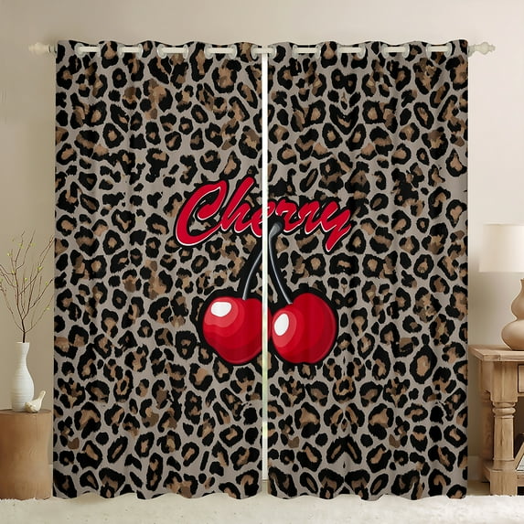 Homewish Cheetah Print Blackout Curtains Set of 2 (52x84 Each) for Female Men,Red Cherry Window Curtains,Retro Vintage Curtains and Drapes,Ultra Soft Home Decor