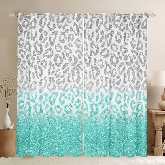 Homewish Cheetah Print Blackout Curtains Set of 2 (52x84 Each) for Kids Children Teens,Dreamy Princess Window Curtains,Gradient Bling Glitter Curtains and Drapes,Breathable Home Decor