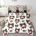 thumbnail image 1 of Homewish Cheetah Print Bowknot Twin Bedding Sets 7-Piece for Female, Chic Cherry Ribbon Bedding Comforter Set, Modern Fashion Reversible Sheet Sets, Microfiber Bedroom Decor, 1 of 7