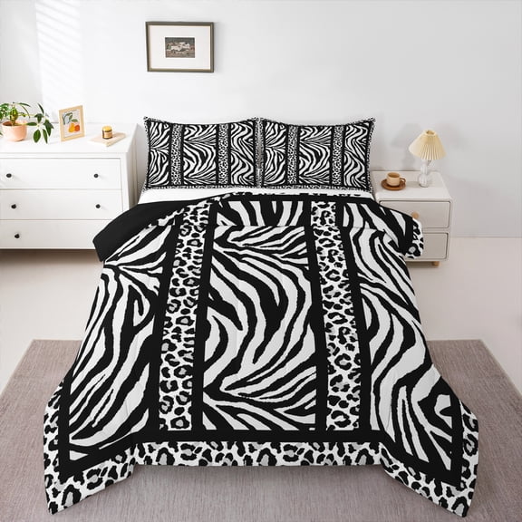 Homewish Cheetah Zebra Print 2pcs Bedding Comforter Set for Boys Girls,Animal Print Twin Comforter Sets,Geometric Stripes Lines Breathable Bedding Set,Super Cozy Room Decor,Reversible