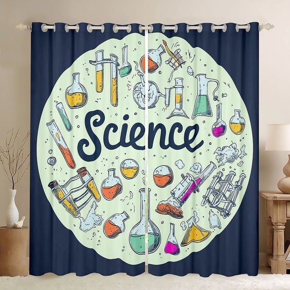 Homewish Chemical Science Curtains Pack of 2 (42x84 Each), Kawaii Cartoon Curtains Blackout, Teens Kids Girls Boys Bedroom Curtains, Blackout Curtains Bedroom Decor