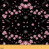 Homewish Cherry Blossoom Fabric by the Yard 1 Yard,Japanese Style Home Decor Fabric by the Yard,Pink Black Sewing Fabric For Girl Teens,Ultra Soft Home Decor
